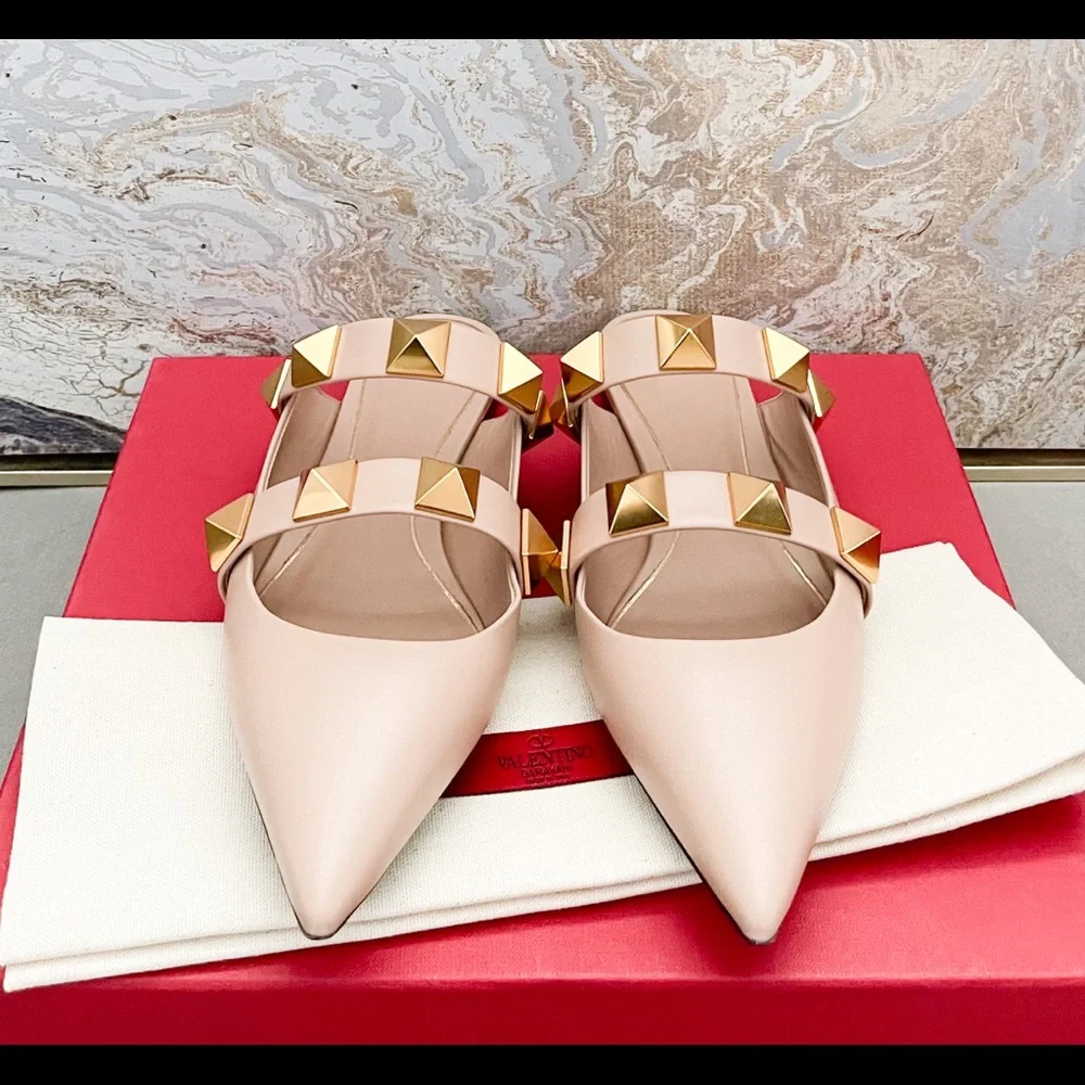 Sold! New! Valentino Calfskin Roman Stud Flat Mules - Picture 3 of 10